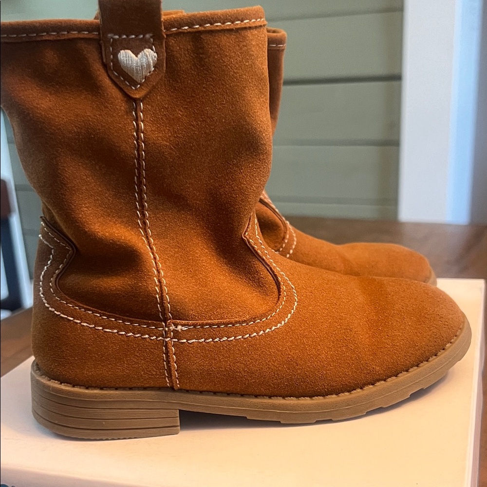 Carter’s Evie Brown Suede on Kids Boots with Heart Detail